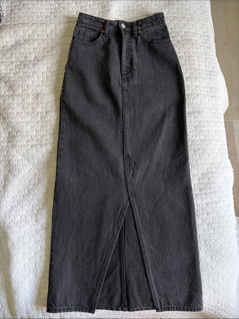 Monki High-Rise Black Denim Maxi Skirt- 100%  cotton